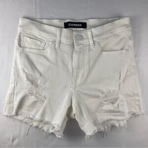Express High Waisted White Raw Hem Stretch Bermuda Shorts Size 4